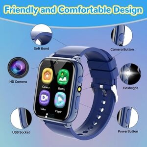 Navy Blue Smartwatch with Colorful Display and Fitness Tracking